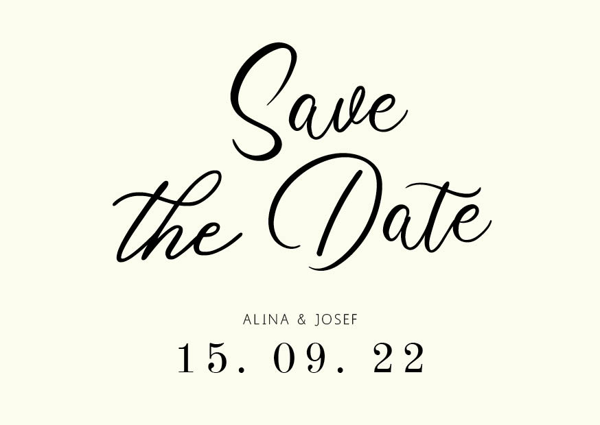 
                Moderne Save The Date kort med sart guld baggrundsfarve og svungen font. Passer til serien Alina & Josef. En save the date er den perfekte måde til at sige til dine gæster at de skal sætte et kryds i kalenderen på jeres unikke dag. Til designet kommer også matchende elementer i form af invitation, velkomstskilt, salmehæfte, bordoversigt, menukort, drinkskort, takkekort mm. således I kan skabe en rød tråd for dagen.                